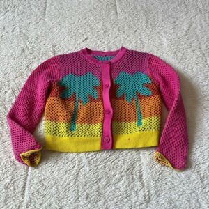 Stella McCartney Kids Palm Tree Logo Multi Color Button Up Cardigan Sweater